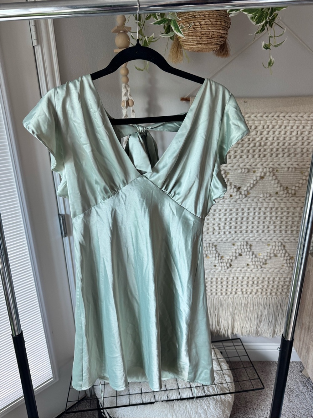 Altar'd State Mint Green Satin Tie-Back Chemise